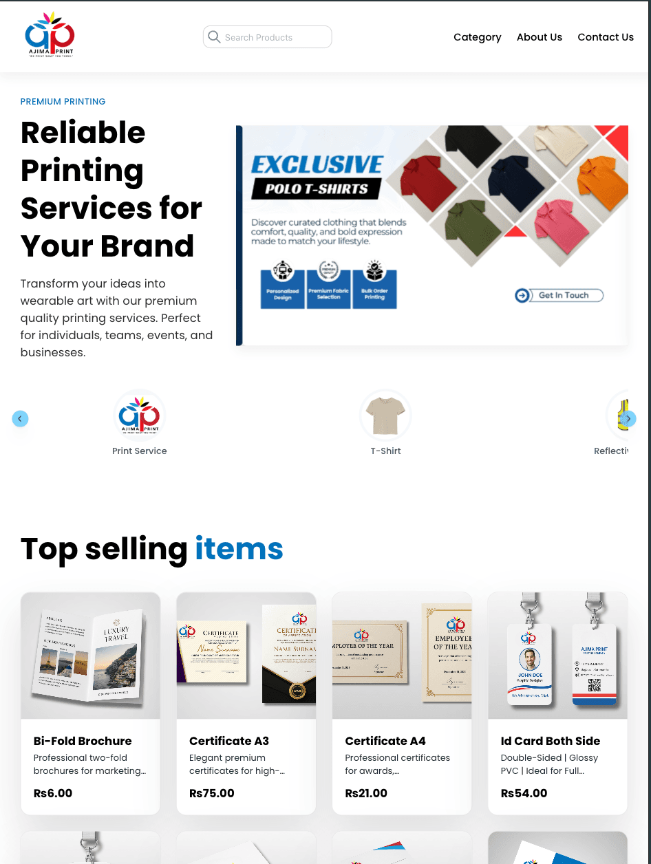 Ajima Print – Web Application (Frontend & UI Contribution)